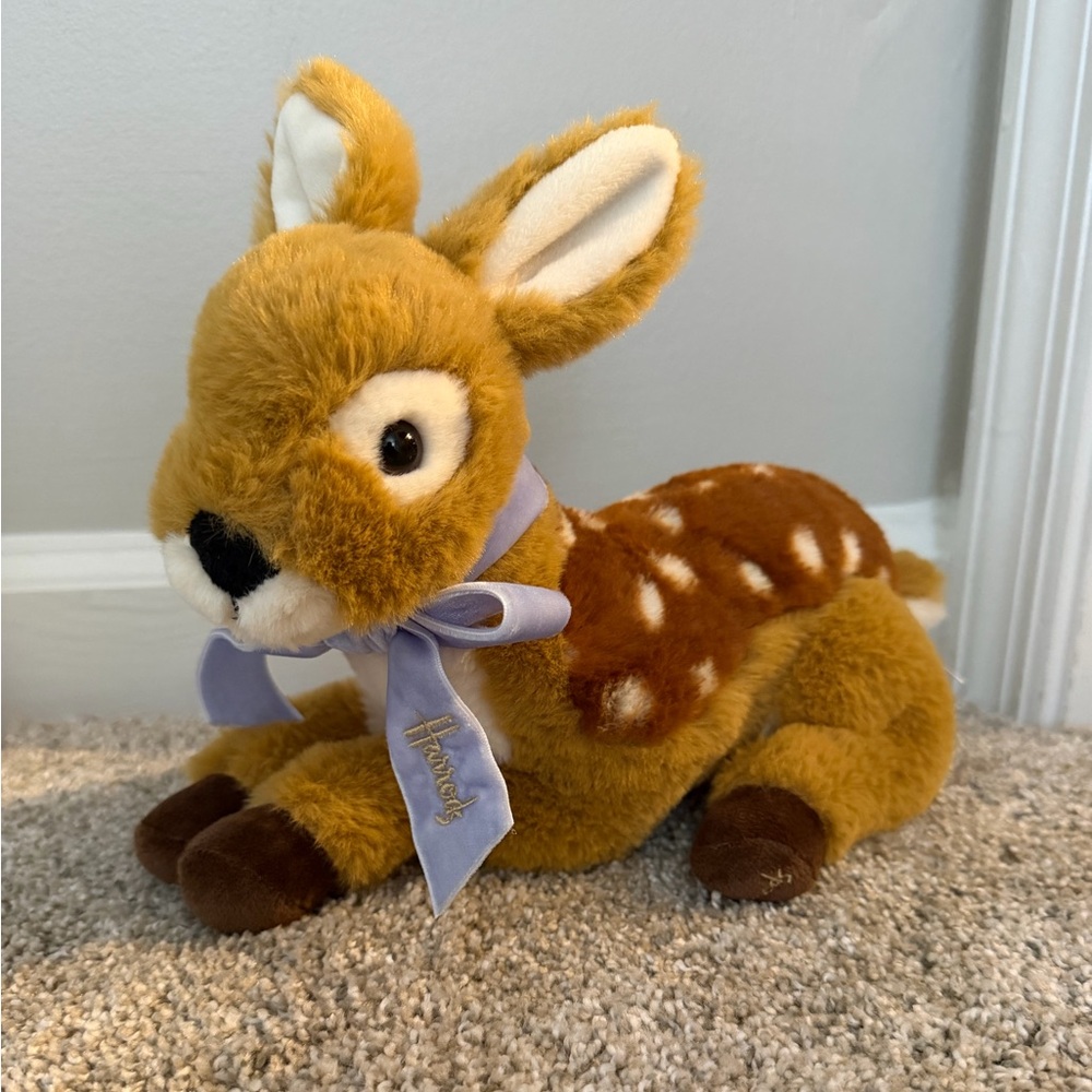 Harrods Tan and Brown Plush Fawn with Purple Bow